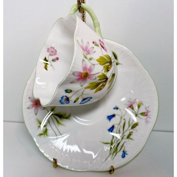 Shelley WILD ANEMONE Flat Cup & Saucer Dainty Shape Bone China 13977 - Picture 5 of 5